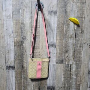 Coach F52856 PVC Leather North South Crossbody Stripe Swingpack Light Khaki/Pink